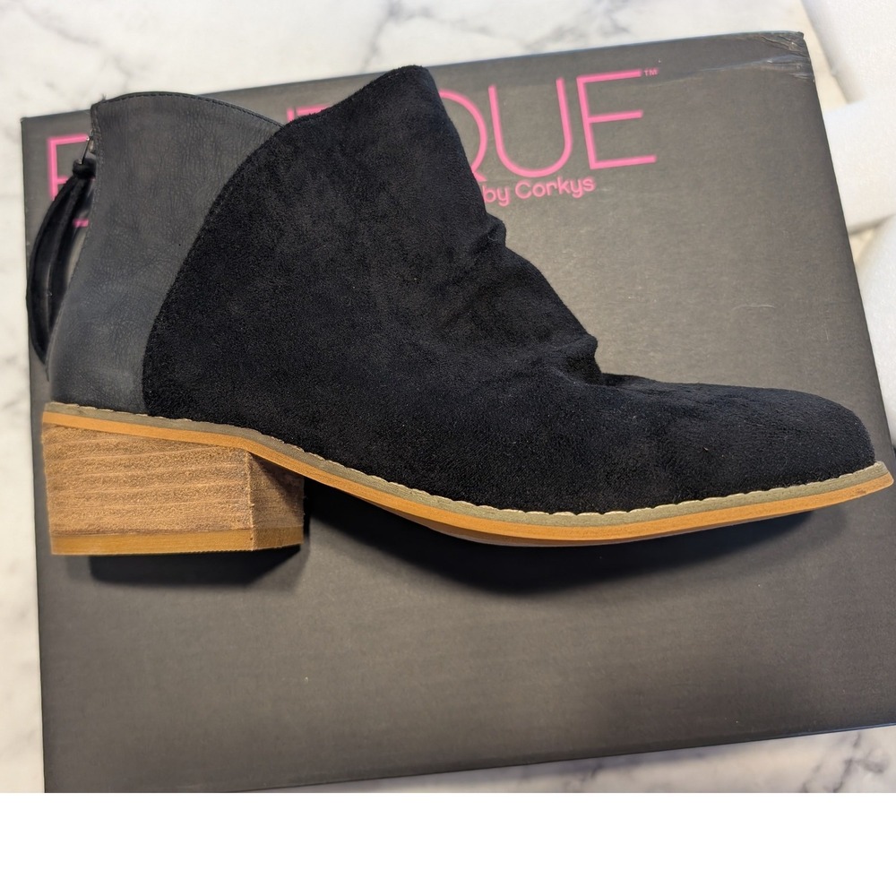 Boutique by Corkys Sis Ankle Boots Women 7 Black New Mixed Media Back Zip Bootie - Picture 3 of 6